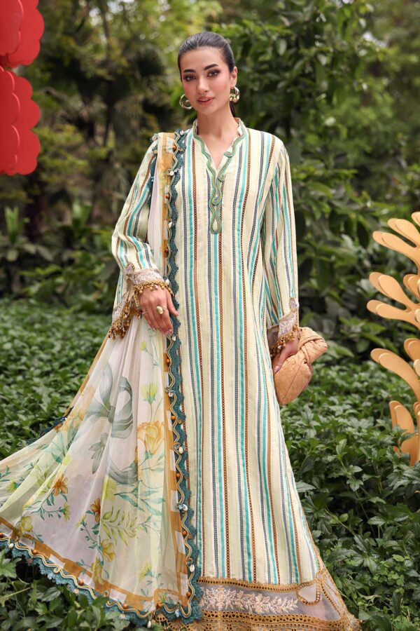 Maria B M.Prints Unstitched Embroidered Jacquard Suit-MPT 02b mustard green 3 piece Pakistani suit UK Eid outfit