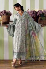 Maria B M.Prints Unstitched Embroidered Lawn Suit-MPT–01b grey 3 piece Pakistani lawn suit UK Eid summer outfit, fu;; front look