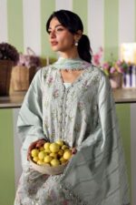 Maria B M.Prints Unstitched Embroidered Lawn Suit-MPT–01b grey 3 piece Pakistani lawn suit UK Eid summer outfit. front kameez neck design