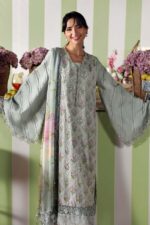 Maria B M.Prints Unstitched Embroidered Lawn Suit-MPT–01b grey 3 piece Pakistani lawn suit UK Eid summer outfit, front
