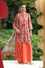 Maria B M.Prints Unstitched Embroidered Lawn Suit-MPT 03a orange 3 piece Pakistani lawn suit UK Eid summer outfit, full front look