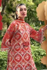 Maria B M.Prints Unstitched Embroidered Lawn Suit-MPT 03a orange 3 piece Pakistani lawn suit UK Eid summer outfit, side look