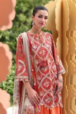 Maria B M.Prints Unstitched Embroidered Lawn Suit-MPT 03a orange 3 piece Pakistani lawn suit UK Eid summer outfit, front kameez