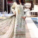 Shop Maria B M.Prints Unstitched Embroidered Lawn Suit-MPT 04b in the UK. Elegant green 3-piece Eid lawn suit with embroidery. front salwar kameez and dupatta