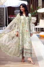 Shop Maria B M.Prints Unstitched Embroidered Lawn Suit-MPT 04b in the UK. Elegant green 3-piece Eid lawn suit with embroidery. full front look