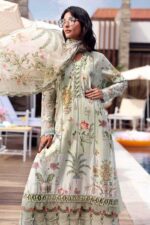 Shop Maria B M.Prints Unstitched Embroidered Lawn Suit-MPT 04b in the UK. Elegant green 3-piece Eid lawn suit with embroidery. front