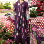 Shop Maria B M.Prints Unstitched Embroidered Lawn Suit-MPT 05a in the UK. Elegant purple 3-piece Eid lawn suit with embroidered details. full front look