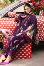 Shop Maria B M.Prints Unstitched Embroidered Lawn Suit-MPT 05a in the UK. Elegant purple 3-piece Eid lawn suit with embroidered details. side look