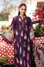 Shop Maria B M.Prints Unstitched Embroidered Lawn Suit-MPT 05a in the UK. Elegant purple 3-piece Eid lawn suit with embroidered details. front shirt