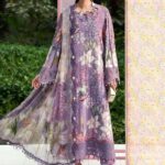 Maria B M.Prints Unstitched Embroidered Lawn Suit-MPT 06b in the UK. Elegant lilac 3-piece Eid lawn suit with embroidery, full front look