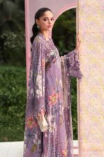 Maria B M.Prints Unstitched Embroidered Lawn Suit-MPT 06b in the UK. Elegant lilac 3-piece Eid lawn suit with embroidery, side look