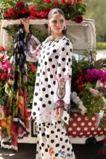 Maria B M.Prints Unstitched Embroidered Lawn Suit-MPT 08a in the UK. Elegant white & black 3-piece Eid lawn suit, side look