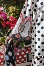 Maria B M.Prints Unstitched Embroidered Lawn Suit-MPT 08a in the UK. Elegant white & black 3-piece Eid lawn suit. sleeves close look