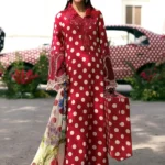Maria B M.Prints Unstitched Embroidered Lawn Suit-MPT 08b in the UK. Elegant maroon 3-piece Eid lawn suit with embroidery full front look