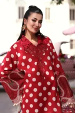 Maria B M.Prints Unstitched Embroidered Lawn Suit-MPT 08b in the UK. Elegant maroon 3-piece Eid lawn suit with embroidery, shirt close look