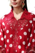 Maria B M.Prints Unstitched Embroidered Lawn Suit-MPT 08b in the UK. Elegant maroon 3-piece Eid lawn suit with embroidery, shirt neck design