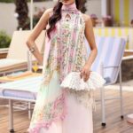 Maria B M.Prints Unstitched Embroidered Lawn Suit-MPT 10a in the UK. Elegant off-white & pink 3-piece Eid lawn suit, front