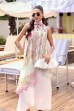 Maria B M.Prints Unstitched Embroidered Lawn Suit-MPT 10a in the UK. Elegant off-white & pink 3-piece Eid lawn suit, front