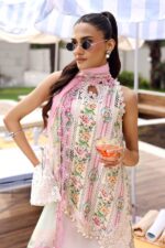 Maria B M.Prints Unstitched Embroidered Lawn Suit-MPT 10a in the UK. Elegant off-white & pink 3-piece Eid lawn suit, front kameez