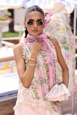 Maria B M.Prints Unstitched Embroidered Lawn Suit-MPT 10a in the UK. Elegant off-white & pink 3-piece Eid lawn suit, kameez close look
