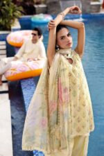 Maria B M.Prints Unstitched Embroidered Lawn Suit-MPT–01a yellow 3 piece Pakistani lawn suit UK Eid summer outfit, side look