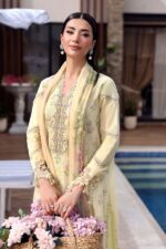 Maria B M.Prints Unstitched Embroidered Lawn Suit-MPT–01a yellow 3 piece Pakistani lawn suit UK Eid summer outfit, kameez front
