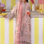 Maria B M.Prints Unstitched Embroidered Lawn Suit-MPT 04a in the UK. Elegant pink 3-piece Eid lawn suit. Lightweight & breathable. full front look