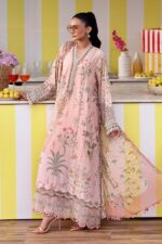 Maria B M.Prints Unstitched Embroidered Lawn Suit-MPT 04a in the UK. Elegant pink 3-piece Eid lawn suit. Lightweight & breathable. side look