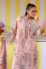 Maria B M.Prints Unstitched Embroidered Lawn Suit-MPT 04a in the UK. Elegant pink 3-piece Eid lawn suit. Lightweight & breathable. front kameez neck design