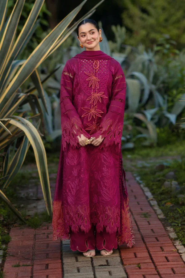 Rang Rasiya Unstitched Eid Outfit 26'-AYRA, a premium 3-piece embroidered lawn suit perfect for Eid and summer wear in the UK, full front look