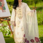 Rang Rasiya Unstitched Eid Outfit 26'-HANIA embroidered lawn suit 3 piece Pakistani designer dress with textured dupatta and organza details UK, full front look