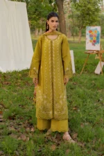 Rang Rasiya Unstitched Eid Outfit 26'-HAYA embroidered lawn silk dupatta 3 piece Pakistani designer dress schiffli organza UK, full front look