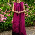 Rang Rasiya Unstitched Eid Outfit 26'-MAYA embroidered lawn suit 3 piece Pakistani designer dress with cotton net dupatta UK, full front look