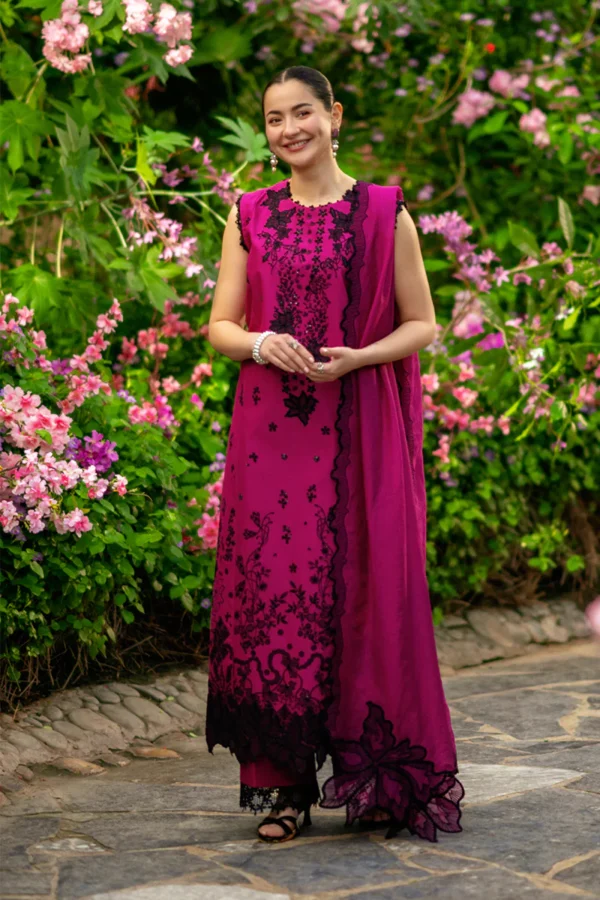 Rang Rasiya Unstitched Eid Outfit 26'-MAYA embroidered lawn suit 3 piece Pakistani designer dress with cotton net dupatta UK, full front look