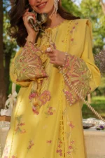 Rang Rasiya Unstitched Eid Outfit 26'-MYSHA embroidered lawn suit 3 piece Pakistani designer dress with textured dupatta UK, sleeves close look