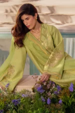 Rang Rasiya Unstitched Eid Outfit 26'-NADINE embroidered lawn suit 3 piece Pakistani designer dress organza motifs textured dupatta UK, front closeup
