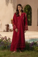 Rang Rasiya Unstitched Eid Outfit 26'-NEHAL embroidered lawn suit 3 piece Pakistani designer dress with textured dupatta and organza details UK, full front look