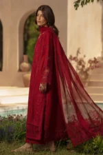 Rang Rasiya Unstitched Eid Outfit 26'-NEHAL embroidered lawn suit 3 piece Pakistani designer dress with textured dupatta and organza details UK, side look