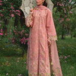 Rang Rasiya Unstitched Eid Outfit 26'-RANIA, a luxury 3-piece embroidered lawn suit designed for Eid and summer wear in the UK, full front look