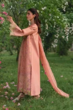 Rang Rasiya Unstitched Eid Outfit 26'-RANIA, a luxury 3-piece embroidered lawn suit designed for Eid and summer wear in the UK. side look