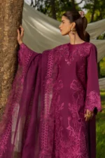 Rang Rasiya Unstitched Eid Outfit 26'-ZAHA embroidered lawn suit 3 piece Pakistani designer dress printed organza dupatta UK, shirt and dupatta closeup