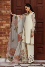 Zarif Unstitched Chiffon Suit 26’-AMANI-01 from Nourah By Zarif 2026, 3-piece offwhite dress, side look