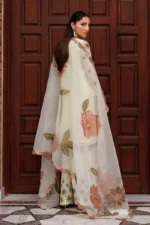 Zarif Unstitched Chiffon Suit 26’-AMANI-01 from Nourah By Zarif 2026, 3-piece offwhite dress, dupatta closeup