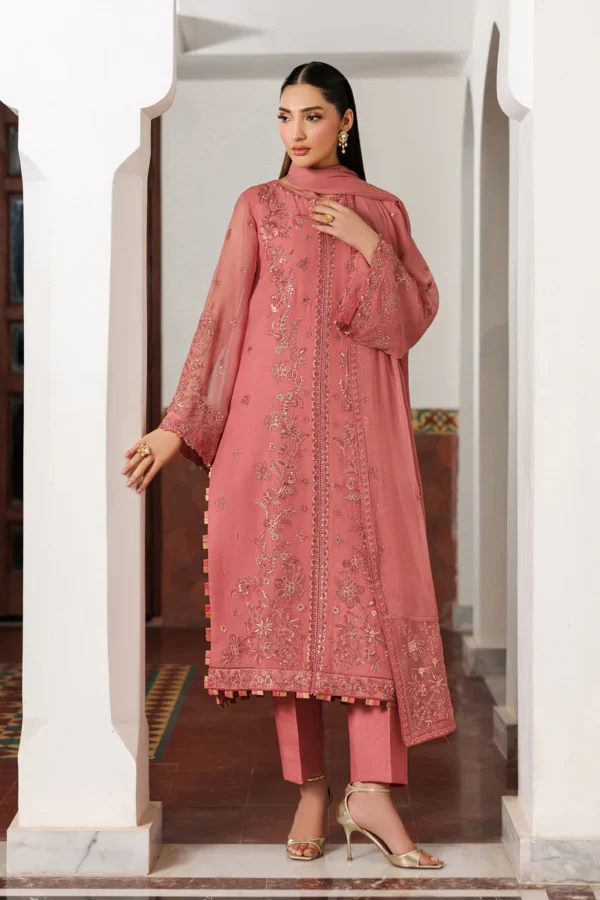 Zarif Unstitched Chiffon Suit 26’-ANGORA-06 pink sequins embroidered chiffon Pakistani dress Nourah By Zarif 2026 UK, full front look