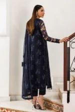 Zarif Unstitched Chiffon Suit 26’-SARAYA-02 navy blue embroidered chiffon Pakistani dress Nourah By Zarif, 3-piece pakistani brand suit for UK women, back side