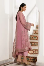 Zarif Unstitched Chiffon Suit 26’-SHAYRA-03 pink sequins embroidered chiffon Pakistani dress Nourah By Zarif, 3-piece Pakistani suit in the UK, SIDE LOOK