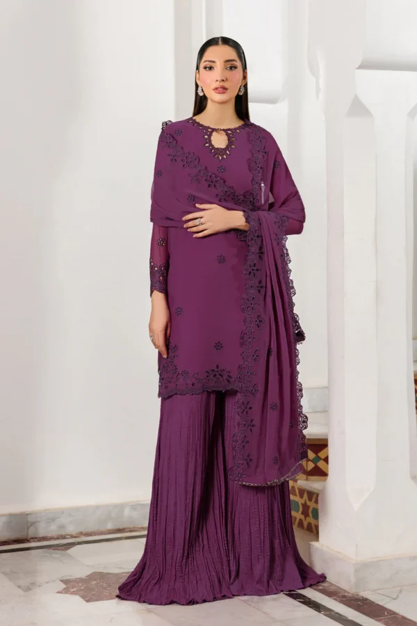 Zarif Unstitched Chiffon Suit 26’-WADHAI-08 purple embroidered chiffon Pakistani dress Nourah By Zarif 2026 UK, full front look