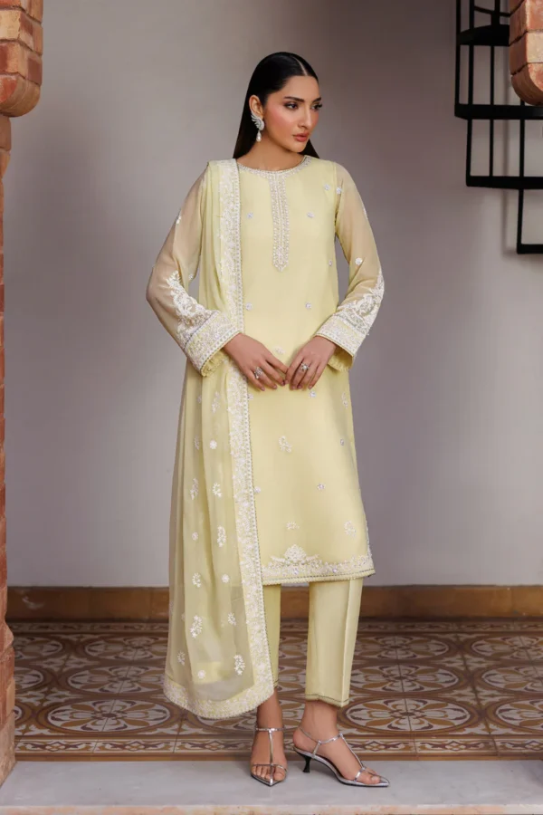 Zarif Unstitched Chiffon Suit 26’-ZARD-07 cream hand embellished chiffon Pakistani dress Nourah By Zarif 2026 UK, full front look