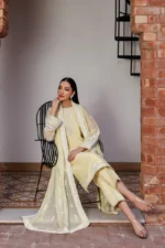 Zarif Unstitched Chiffon Suit 26’-ZARD-07 cream hand embellished chiffon Pakistani dress Nourah By Zarif 2026 UK, front salwar kameez and dupatta