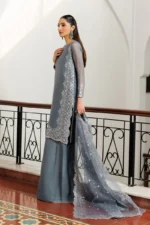 Zarif Unstitched Chiffon Suit 26’-ZARMINA-05 grey sequins embroidered chiffon Pakistani dress Nourah By Zarif, side look
